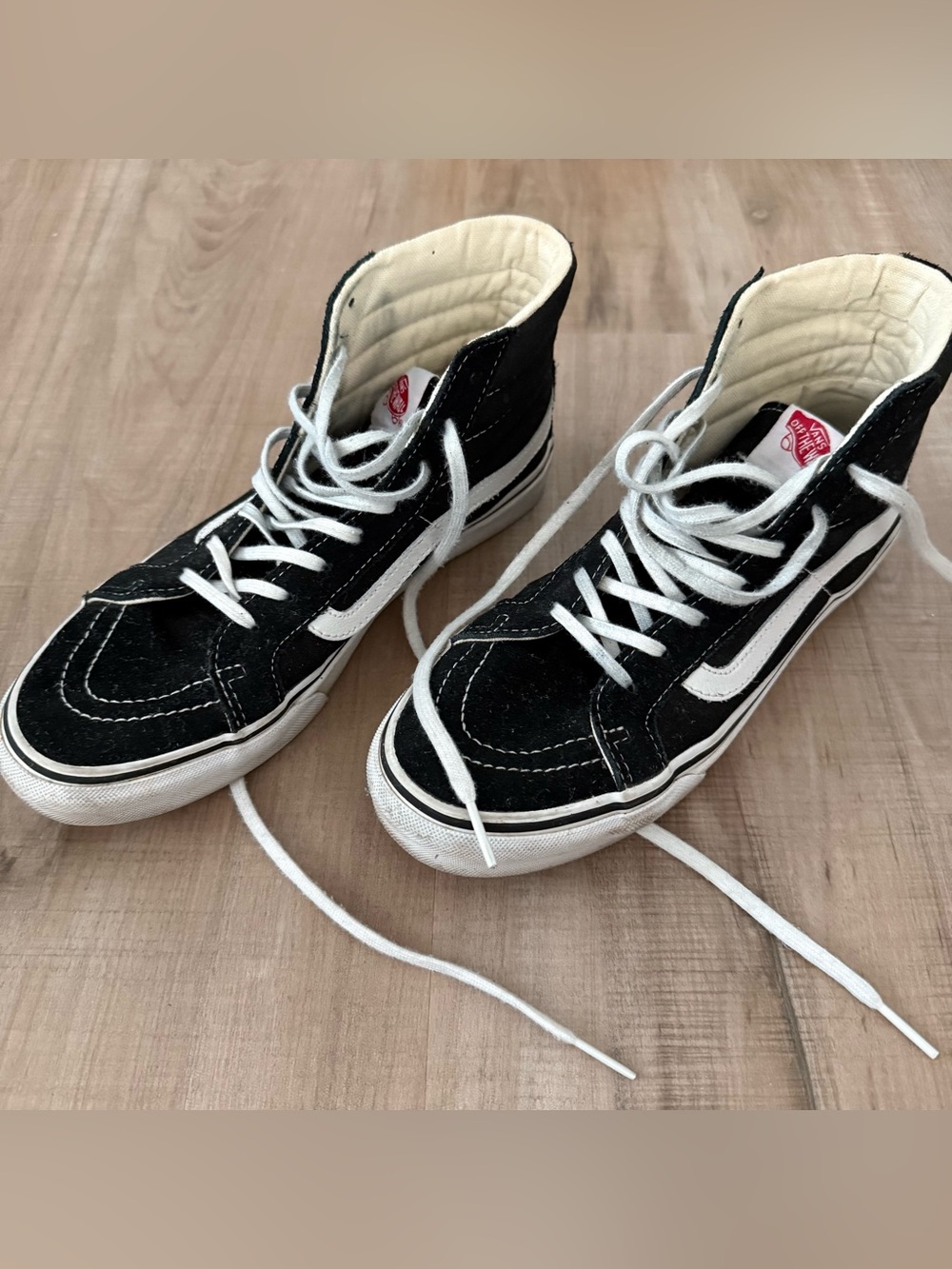 Vans Women’s Black and White High-Top Sneakers, Size 8.5
